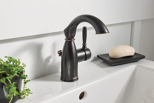Moen Sarona Mediterranean Bronze One-Handle Single Hole Rustic Farmhouse Bathroom Sink Faucet with Optional Deckplate, 84144BRB