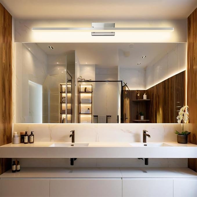 48 Inch LED Bathroom Vanity Light, Brushed Nickel | Dimmable 48W 3000K Warm White Over Mirror Light Fixture, Modern Wall Sconce for Large Relaxing Makeup Vanity