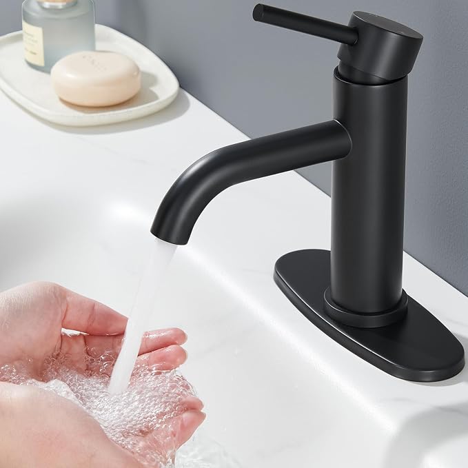 Black Bathroom Faucet with Valve, Stainless Steel Bathroom Faucet | Modern Bathroom Sink Faucet with Pop-up Drain and Hoses, RV & Outdoor Basins,1 or 3 Hole