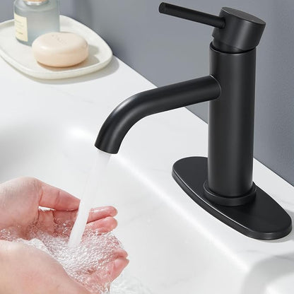 Black Bathroom Faucet with Valve, Stainless Steel Bathroom Faucet | Modern Bathroom Sink Faucet with Pop-up Drain and Hoses, RV & Outdoor Basins,1 or 3 Hole