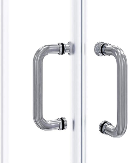 ELEGANT Corner Shower Enclosure 34'' D. x 34'' W. x 72'' H., Double Sliding Shower Door with 2 Stationary Panels, Shower Enclosure with 1/4'' Clear Glass, Brushed Nickel