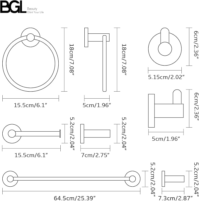 BGL Bathroom Accessory Set Chrome 4 Pieces Bathroom Towel Rack 24 Inches Adjustable Bathroom Hardware Set