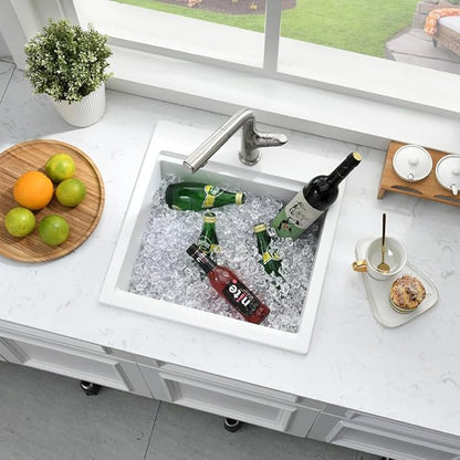 18 Inch White Drop In Bar Sink Workstation,Quartz Outdoor Rv Sink | 18x18 Inch Wet Bar Sink Single Bowl Small Drop In Kitchen Sinks with Cutting Board