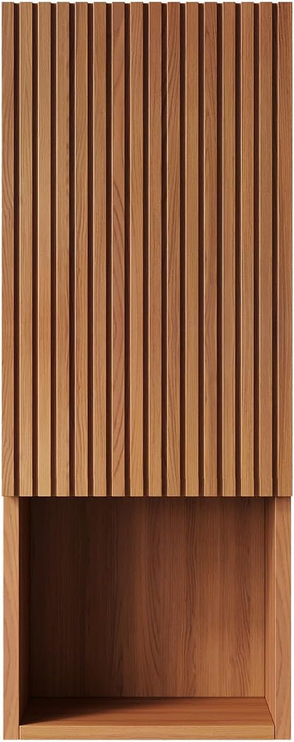 KEIKI Bathroom Wall Cabinet with Soft-Close Doors & Open Shelf, Brown Oak | Premium Wood Medicine Cabinet, Narrow Storage Cabinet for Bathroom Kitchen Laundry Room
