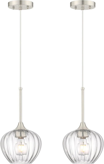 2-Pack Glass Pendant Lights Kitchen Island, 7.7" Modern Brushed Nickel Pendant Lighting Small Hanging Light Fixtures for Kitchen, Dining Room, Bathroom, Bedroom