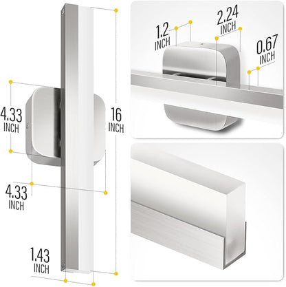 Yarra-Decor 16-inch LED Bathroom Vanity Light Bar,Vanity Lighting Fixtures for Mirror Illumination,Indoor Daylight White Wall Light 6000K (Nickel)