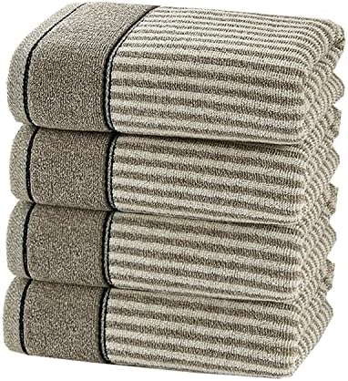 Pidada Hand Towels Set of 4 100% Cotton Striped Pattern Absorbent Soft Decorative Towel for Bathroom (Gray Brown)