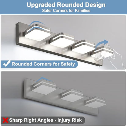 360° Rotate LED Dimmable Bathroom Vanity Light Fixtures, 1600LM Acrylic Brushed Nickel Vanity Lights for Bathroom, Modern Wall Lighting Fixtures Over Mirror Kitchen Hallway (Natural White Light 5000K)