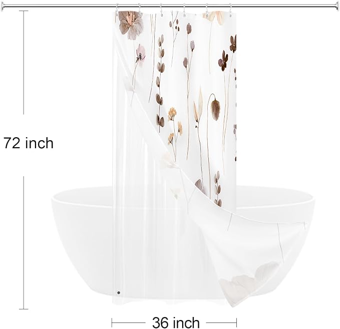 Small Stall 3 in 1 Shower Curtain Set, 36x72 | Narrow Half 3 in 1 Shower Curtain Set, PEVA Liner Set & 12 Double Sided Steel Hooks, Waterproof Fabric Bathroom Curtain