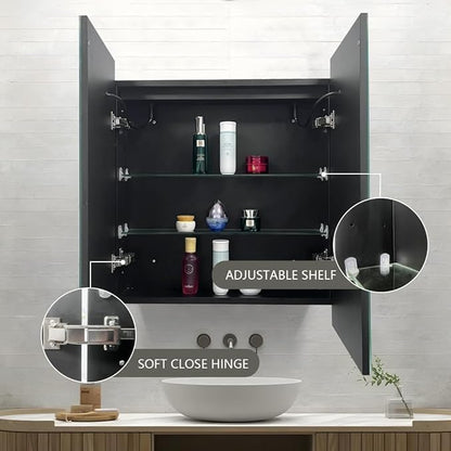 LED Medicine Cabinet with Light,30×32inch,Recess Mirror Cabinet for Bathroom,3 Color,Dimmable,Demister,Detachable Side Plate,Recess Mount or Surface Mount