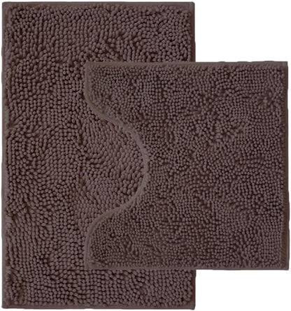 Bathroom Rugs Sets 2 Piece,Super Absorbent Chenille Bath Mats and U-Shaped Toilet Rug,Strong PVC Non Slip Backing,Microfiber Washable Dry Quickly Bath Mats for Bathroom(20"x32"+20"x20"U, Coffee)