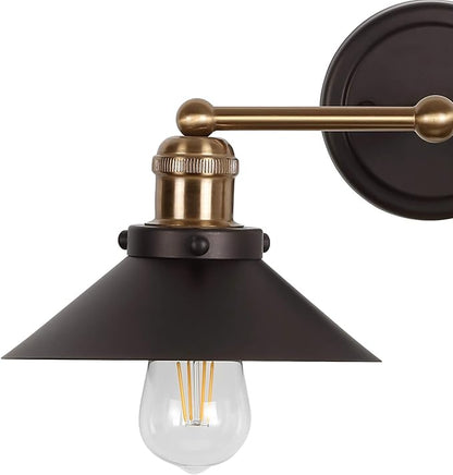 JONATHAN Y 17.5" Oil Rubbed Bronze/Brass Gold 2-Light Industrial Farmhouse Metal Vanity Light Wall Sconce, Metal Shade for Bathroom Mirror, Kitchen, Entryway, LED Bulb Included (JYL7427C)