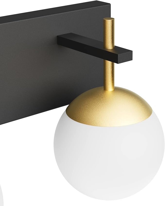 Ralbay Mid Century Modern Vanity Lights - 5-Light Milky Glass Globe Modern Bathroom Vanity Lights Over Long Mirror, Black/Golden Bathroom Wall Light Fixture