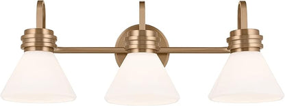 Kichler Farum 26" 3-Light Vanity Light with Opal Glass in Champagne Bronze, for Single or Double Vanity, Over a Mirror, Powder Room, Bathroom, (26" W x 9.5" H) 55155CPZ
