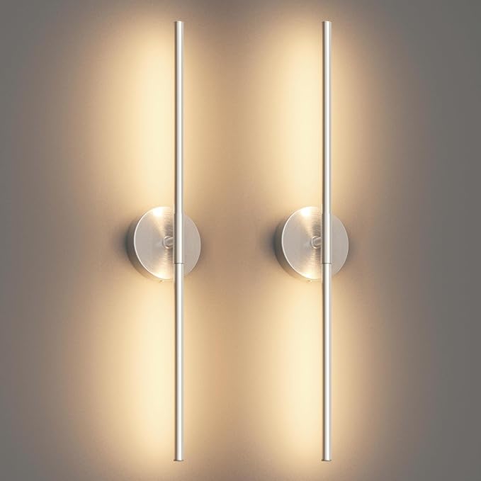 28In Sand Nickel Wall Sconces Set of Two Hardwired 3000K LED Modern Vanity Light 360° Rotatable for Living Room Bedroom Bathroom(2 Pack)
