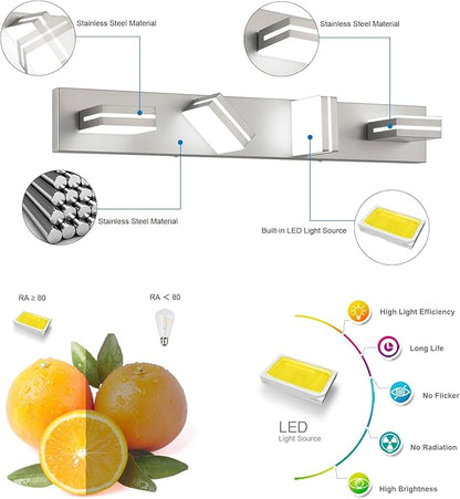 SineRise LED Modern Bathroom Vanity Light Fixtures (4-Light, 30-Inch), Brushed Nickel Modern Acrylic Bathroom Wall Lighting Fixtures Over Mirror (Cool White 6000K)