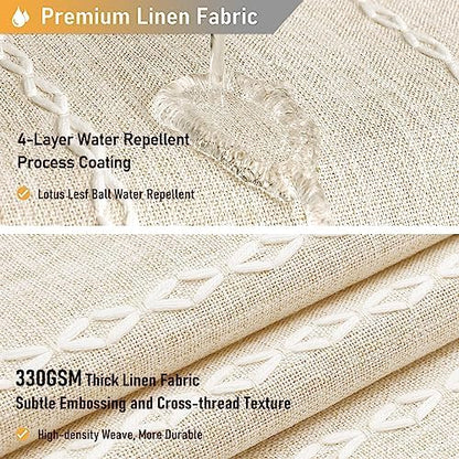 BTTN 60x72 Boho Farmhouse Linen Heavy Duty Shower Curtain Set, Cream/Beige