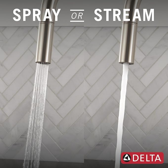 Delta Faucet Nicoli U-Spout Kitchen Faucet with Pull Down Sprayer, Brushed Nickel Kitchen Sink Faucet, Modern Kitchen Faucet, Single Hole Kitchen Faucet, Stainless Steel 19868LF-SS