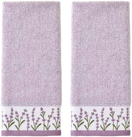 SKL Home Lavender Border Hand Towel Set-2pc, 100% Turkish Cotton, Purple