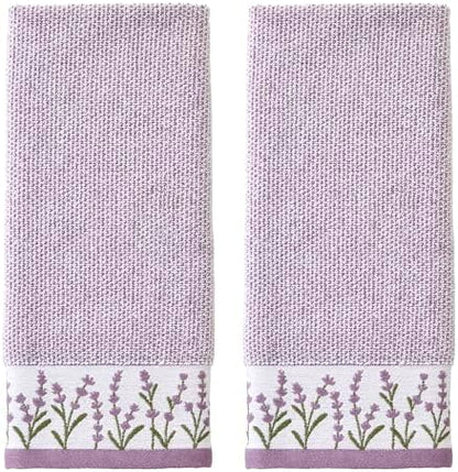 SKL Home Lavender Border Hand Towel Set-2pc, 100% Turkish Cotton, Purple