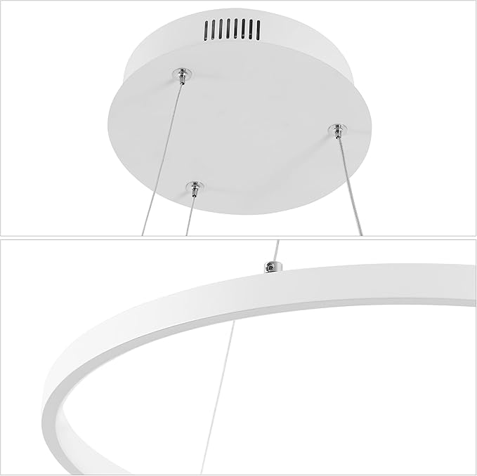 JONATHAN Y 35" Matte White Modern Integrated LED Pendant Light, Dimmable Round Hoop Chandelier for Kitchen Island, Dining Room, Adjustable Height Metal Hanging Light (JYL7220I)