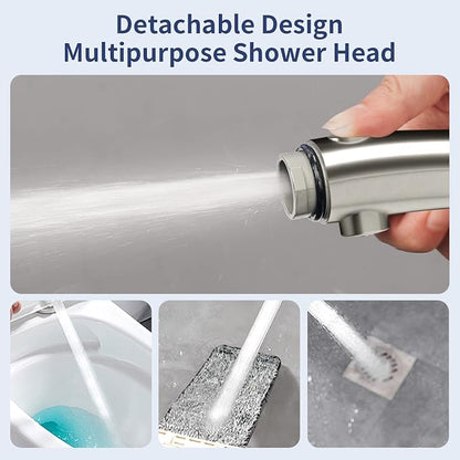 HANLIAN On/Off High Pressure Handheld Shower Head for RV Camper | 3 Spray Modes Shower Head with Pause Button, Water Saving Shower Head with Hose and Self-adhesive Holder(Brushed Nickel)