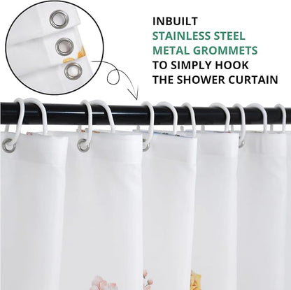 Floral Extra Long Shower Curtain, Wildflower Botanical Plant Leaves Cute Flower Spring Herbs Elegant Waterproof Fabric Machine Washable for Bathroom Bathtub with Hooks 72Wx84H