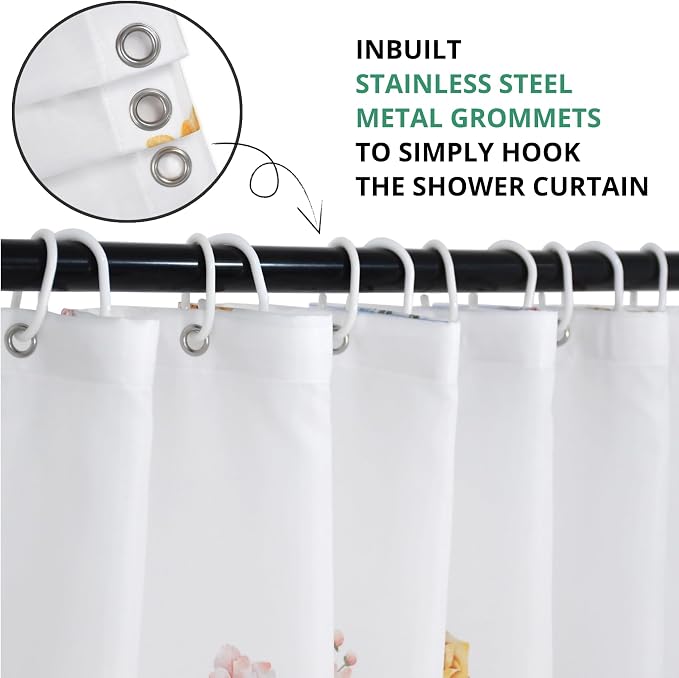 Floral Extra Long Shower Curtain, Wildflower Botanical Plant Leaves Cute Flower Spring Herbs Elegant Waterproof Fabric Machine Washable for Bathroom Bathtub with Hooks 72Wx78H