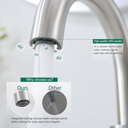 VOTON Bar Sink Faucet, Bathroom Kitchen 360° Rotatable Faucet, Brushed Nickel Single Hole Bathroom Faucets Modern Small Mini Kitchen Bath Utility Vanity Outdoor Lavatory Faucets