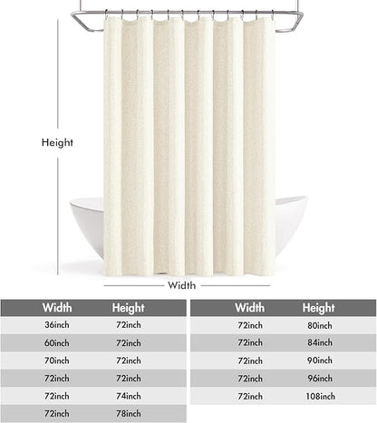 ANRODUO Ivory Extra Long Linen Fabric Shower Curtain Set - W72xL108 | Farmhouse Shower Curtain with 12 Metal Hooks, Waterproof Heavy Duty, Button Hole Design, Machine Washable for Bathroom