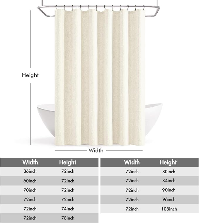 ANRODUO Ivory Linen Textured Fabric Shower Curtain Set - W72xL84 | Farmhouse Shower Curtain with 12 Metal Hooks, Waterproof Heavy Duty, Button Hole Design, Machine Washable for Bathroom