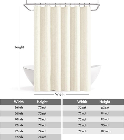ANRODUO Ivory Linen Textured Fabric Shower Curtain Set - W72xL84 | Farmhouse Shower Curtain with 12 Metal Hooks, Waterproof Heavy Duty, Button Hole Design, Machine Washable for Bathroom