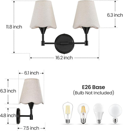 Black Bathroom Vanity Light Fixtures: Matte Black Vanity Lights Over Mirror with Flared Fabric Shade, Modern Bathroom Lighting Fixtures, 2 Light Wall Sconces Lighting for Bedroom Hallway Living Room