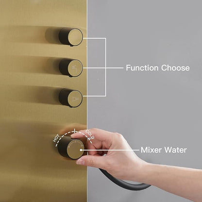 BWE 3 IN 1 Shower Panel Stainless Steel Shower Panel Tower System | Rainfall Shower Head with Handheld Shower and Rain Massage Body Jets Wall Mount Shower System,Brushed Gold