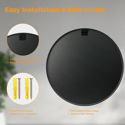OLIXIS Circle Mirror 30 Inch, Round Wall Mirror, Bathroom | Tempered Glass Shatterproof, Crystal Clear Over Sink, Home Decor Entryway, Bedroom Vanity, Black