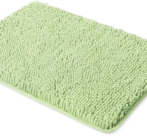 Yeaban Chenille Seafoam Green Bathroom Rug 26"x44", Non-Slip Rubber Backing