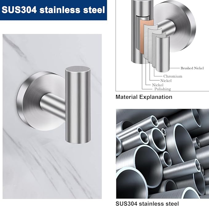 5 Pieces Bathroom Hardware Accessories Set Brushed Nickel, 24Inch Round Towel Racks Set for Bathroom, SUS304 Stainless Steel Towel Bar Set,Toilet Paper Holder Wall Mounted