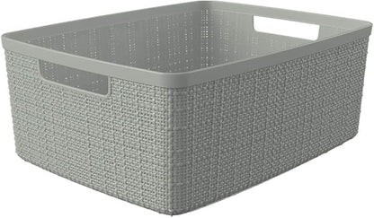 Curver Set of 6 Medium 12L Jute Decorative Plastic Organization and Storage Baskets - Perfect Bins for Home Office, Closet Shelves, Kitchen Pantry and All Bedroom Essentials, Grey
