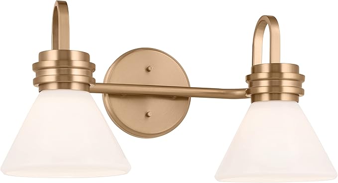 Kichler Farum Modern 2-Light Vanity Light in Champagne Bronze with Opal Glass Shades for Bathroom and Powder Room, (19.25" W x 9.5" H), 55154CPZ