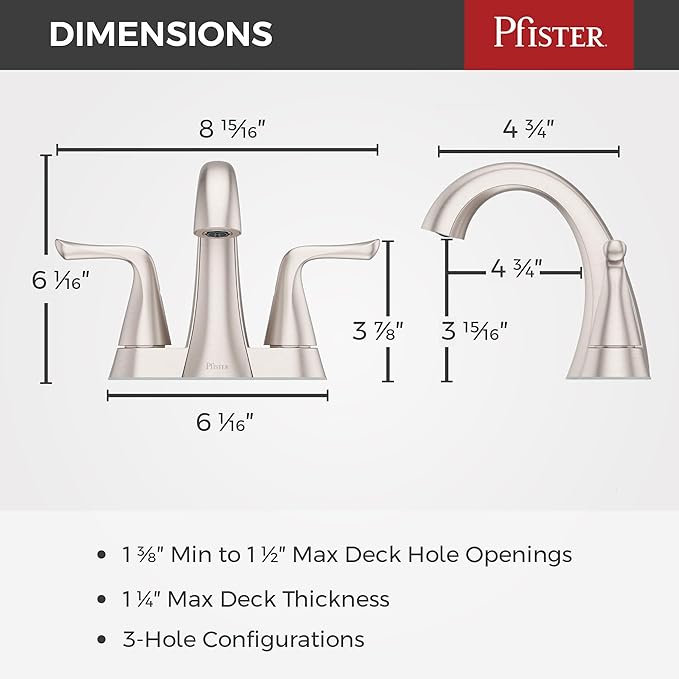 Pfister Willa Bathroom Sink Faucet, 4-Inch Centerset, 2-Handle, 3-Hole, NSF Certified, Spot Defense Brushed Nickel Finish, LF048MALGS