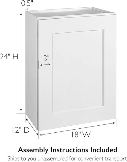 Design House Brookings Shaker Unassembled Wall Kitchen Cabinet W1824, 18 W x 12 D x 24 H, Painted White, Solid Wood, Design House, 561555