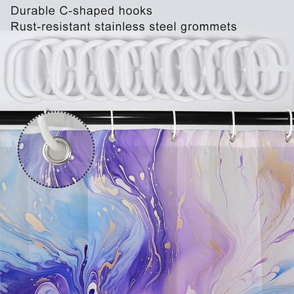 Purple Shower Curtain, Ombre Purple and Blue Marble Shower Curtain for Bathroom Waterproof Abstract Shower Curtain Set with Hooks, 54x72 Inch