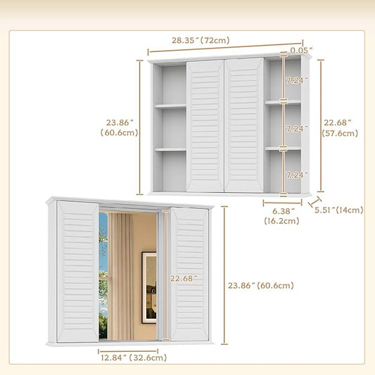 Bathroom Medicine Cabinet Mirror 28.3 x 23.8 inch Bathroom Mirror with Storage Wall Mounted Medicine Mirror Cabinet Wood Organizer with 2 Door Surface Mount Farmhouse Storage Cabinet
