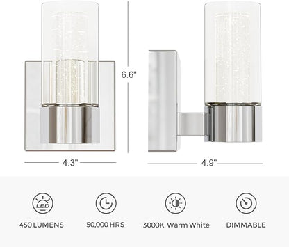 Alice Modern 1-Light Wall Sconce Light Fixture, Integrated Led and Premium Bubble Glass, for Kitchen Island, Hallway, Entryway, Passway, Dining Room, Bedroom, Balcony Living Room