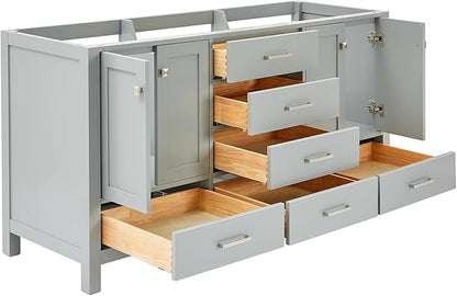 ARIEL Cambridge 66-inch Bathroom Vanity Base Cabinet,Solid Wood, 4 Soft Closing Doors, 6 Dovetail Drawers, Grey