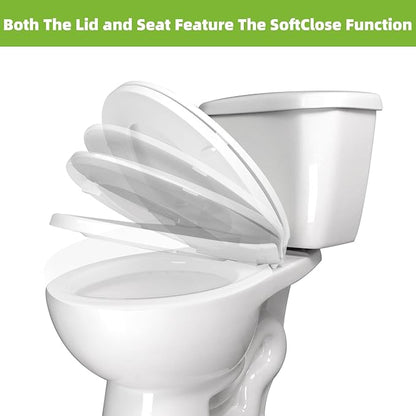 Toilet Seat Elongated with Slow Close Hinges Compatible with TOTO/Kohler/Gerber/American Standard, Universal Oval Fit, Four Bumpers Never Loosen, Two Sets Toilet Bolts and Nuts, Cotton White