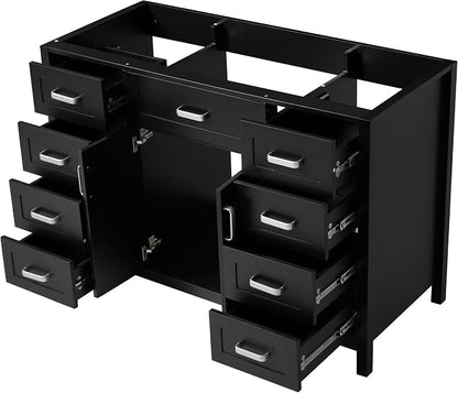 47" Bathroom Vanity Base Only, Cabinet with Soft-Closing Drawers and Doors, Simple & Modern Style, Solid Wood Frame, Black