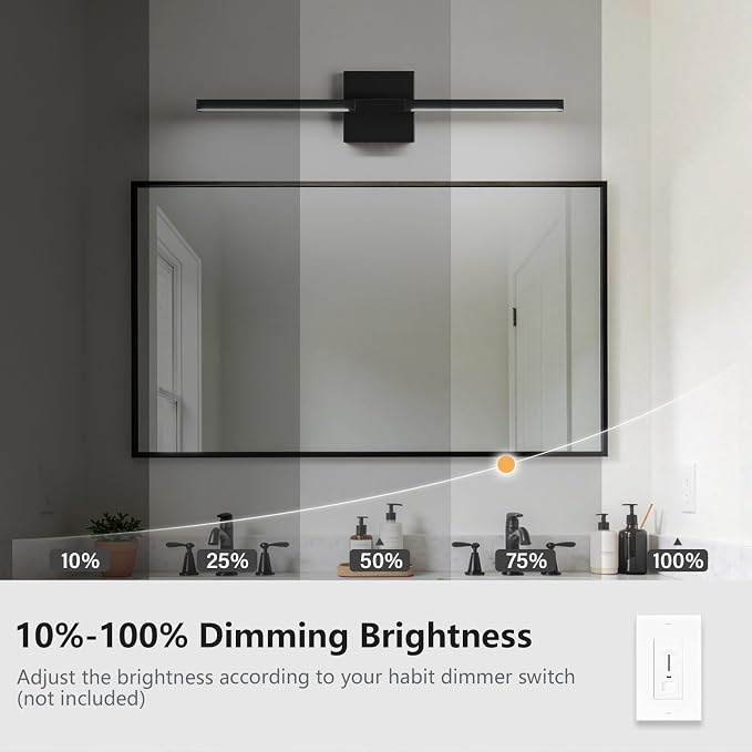 Black Bathroom Vanity Light, 24 Inch LED Light Bar Over Mirror | Modern Bathroom Light Fixture Over Mirror for Vanity, 360° Rotatable Dimmable LED Wall Mounted Lighting, ETL Certified