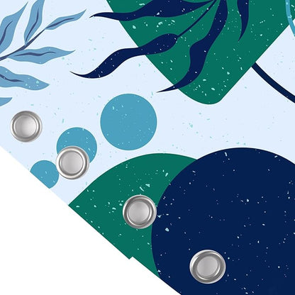 Teal Blue Boho Shower Curtain Abstract Minimalist Aesthetic Modern Geometric Leaf Plant Fabric Shower Curtains Bathroom Accessories