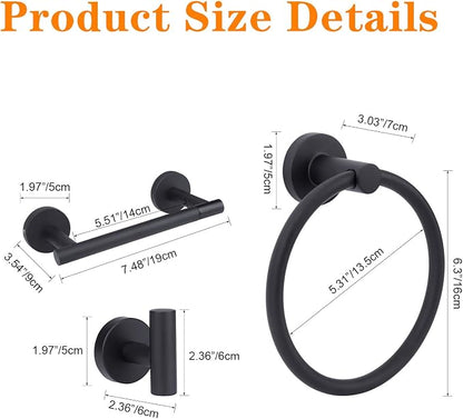 4-Piece Matte Black Bathroom Accessories Hardware Set,Include Double Post Pivoting Toilet Paper Holder,Towel Ring and 2 Towel Hooks